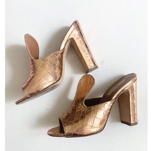 Paris Texas Snake Print Metallic Mules